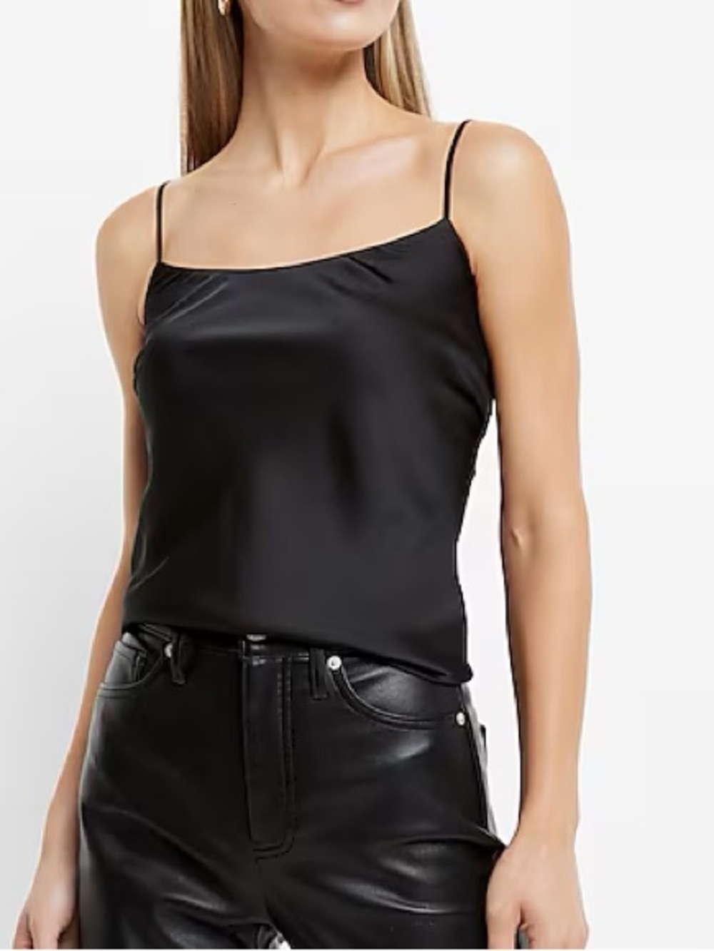 NEW Express Satin Scoop Neck Downtown Cami Tank Top Small Pitch Black NWOT
